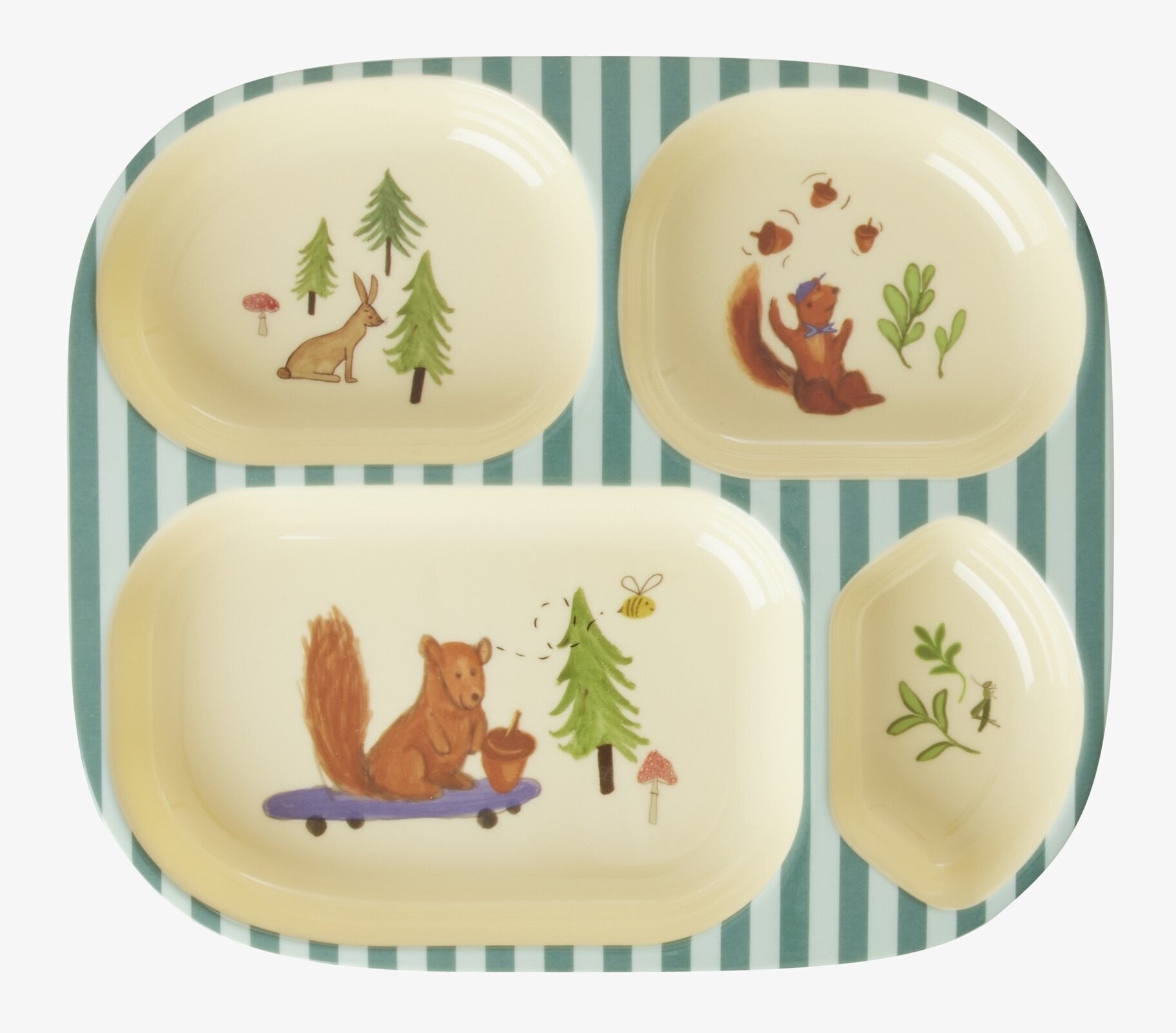 Barntallrik 4-Fack Blue Happy Forest Print från Rice