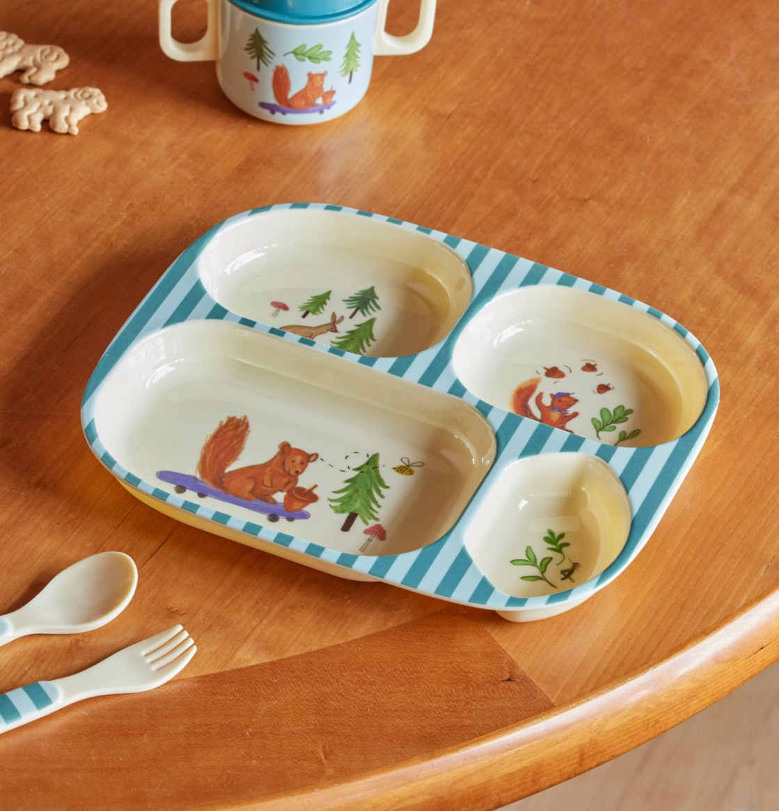 Barntallrik 4-Fack Blue Happy Forest Print från Rice