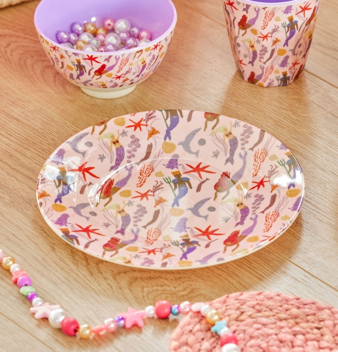 Barntallrik Mermaid Print från Rice med färgglada mönster