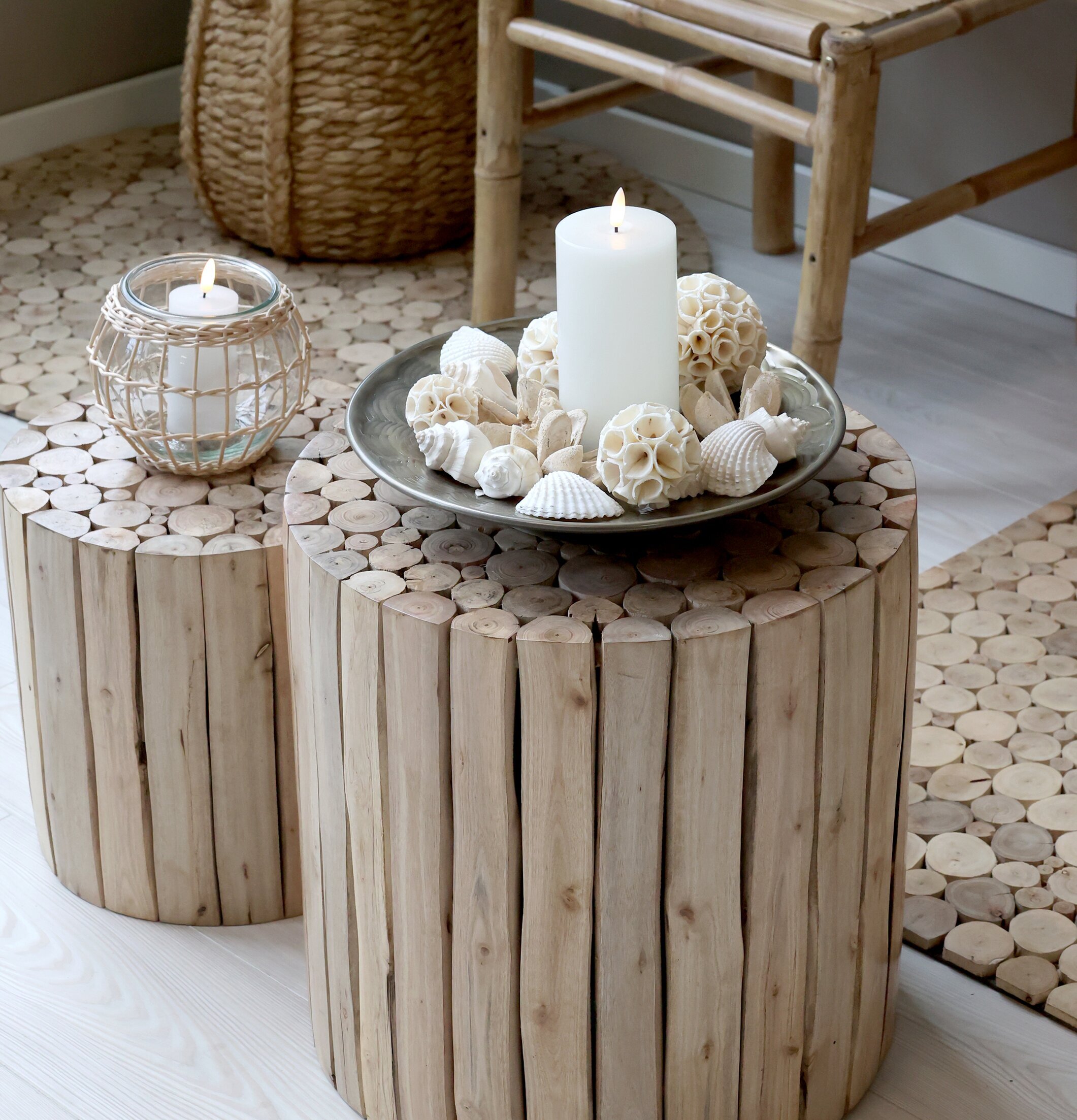 Pall/Taburett Natur Ø40cm från Chic Antique på ljust trägolv