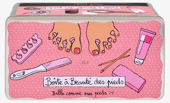 Bild av lekfull rosa plåtburk för pedikyrförvaring