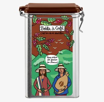 Bild av färgglad plåtburk för kaffe och torrvaror