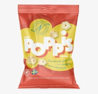 Bild av färgglad förpackning med kanderade popcorn