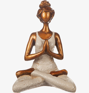Bild av skulptur i yogaposition med bronsdetaljer
