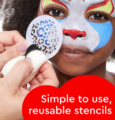 Foto av ansiktsmålning med schablon och färger