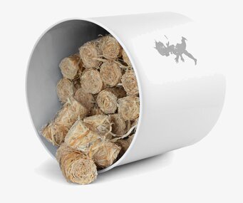 Bild av stilren förvaringsburk med träullsinnehåll