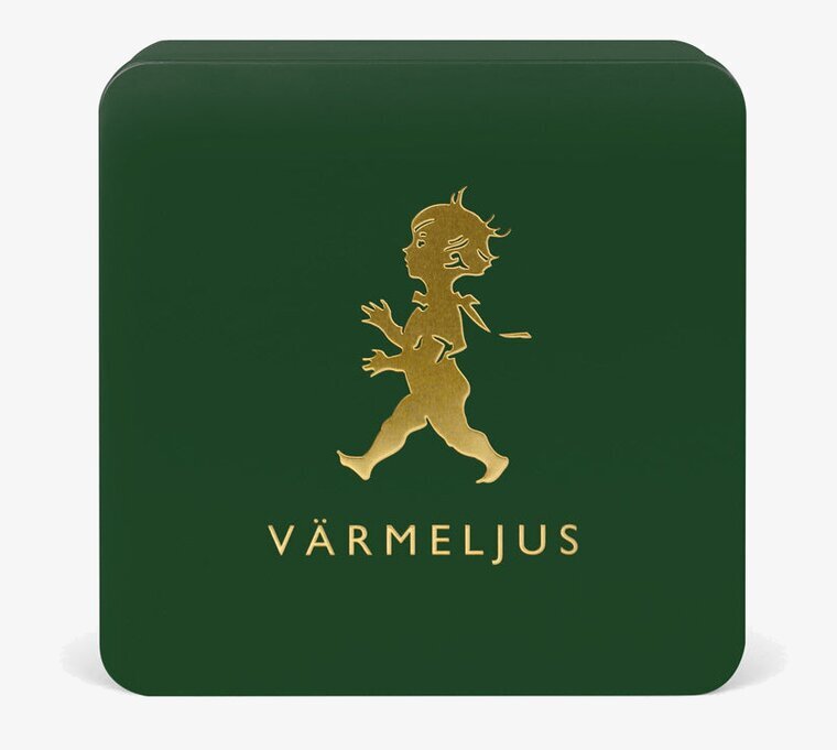 Plåtburk Värmeljus Grön/Guld från Solstickan med logotyp