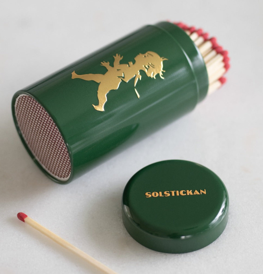Tändsticksrör Grön/Guld från Solstickan med logotyp i guld
