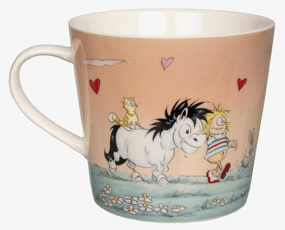 Bild av charmig mugg med häst och kattmotiv