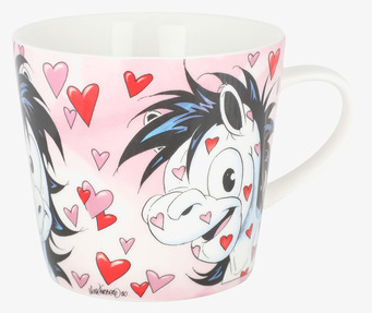 Bild av charmig mugg med hästmotiv och hjärtmönster