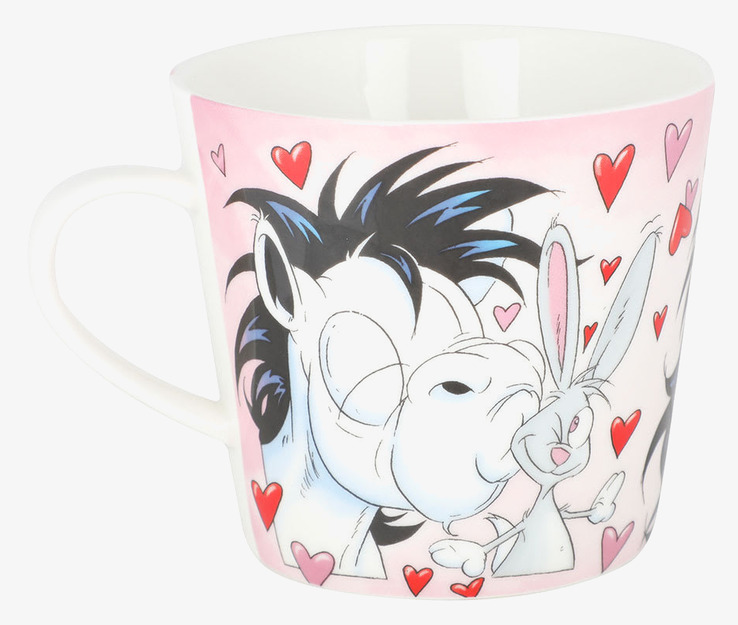 Bild av mugg med hästen Mulle och kanin i rosa tema