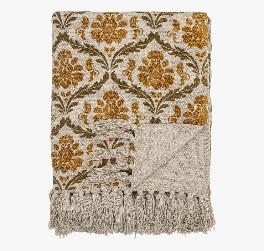 Pläd Hanny Gul/Natur från Bloomingville med blommönster