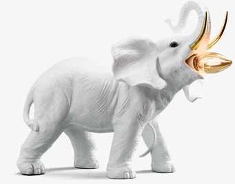 Bild av unik bordslampa med elefantdesign i vitt och guld