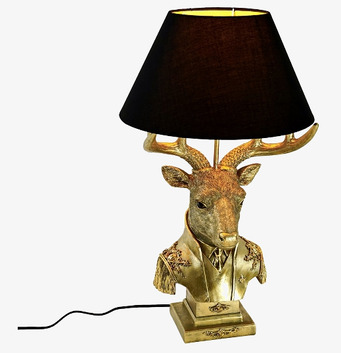Bild av dekorativ bordslampa med gyllene hjorthuvud