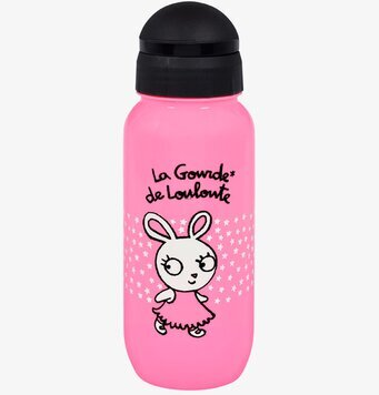 Bild av livfull rosa dryckesflaska med kaninmotiv