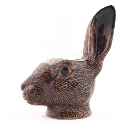 Bild av keramikäggkopp med harhuvud och detaljerad design