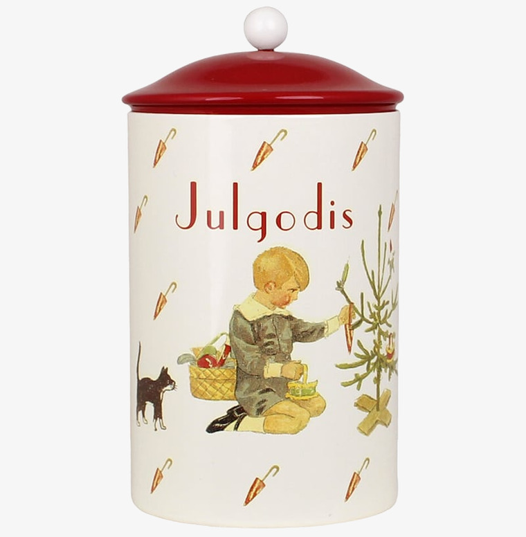 Plåtburk Aina Julgodis från Strömshaga med julmotiv