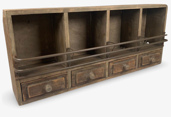 Bild av robust vägghylla med lådor och träfinish