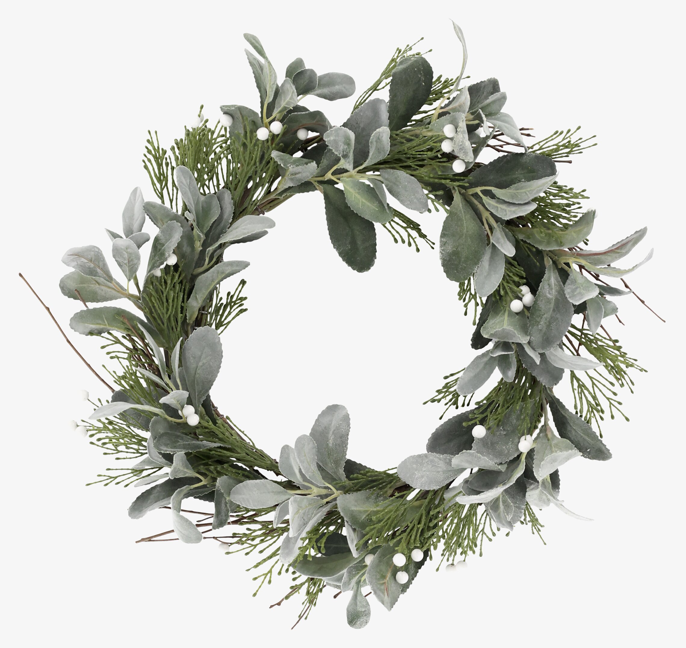 Bild av elegant krans med gröna blad och vita bär