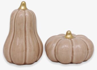 Bild av dekorativa pumpor i beige för höstinredning