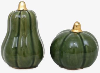 Bild av dekorativa gröna pumpor med gulddetaljer