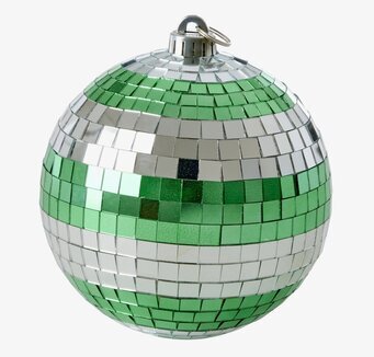 Bild av färgglad discokula med gröna och silvriga speglar