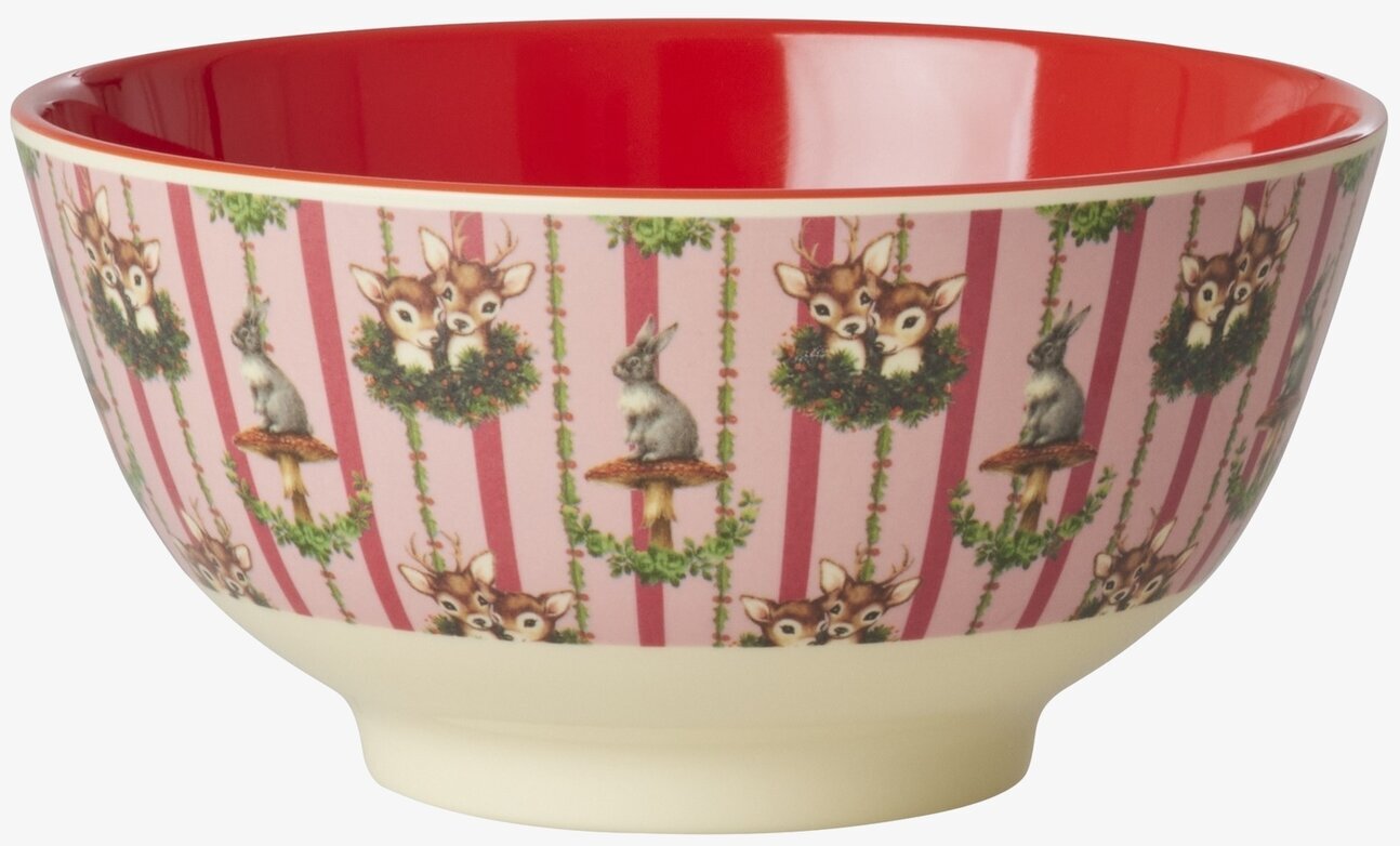 Skål Sweet Forest Print från Rice med skogsmotiv och röd insida