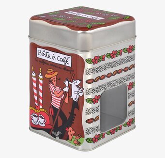 Bild av livfull plåtburk för kaffe med unik design