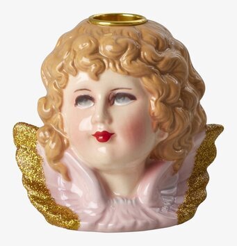 Bild av en dekorativ ängel ljushållare i rosa