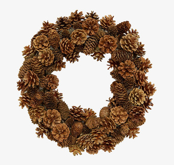 Bild av dekorationskrans med kottar i naturliga toner