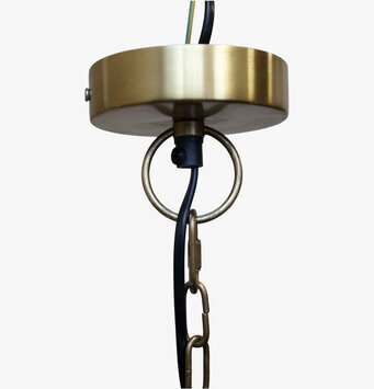 Foto av taklampa i antik mässing och borstad finish