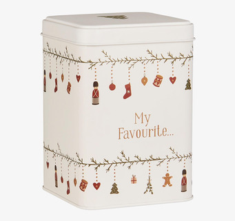 Bild av nostalgisk plåtburk med julinspirerad design