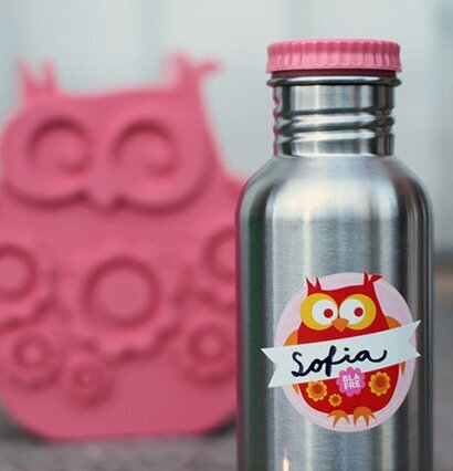 Blafre Namnlapp Skogsvänner flaska i rostfritt stål med uggla