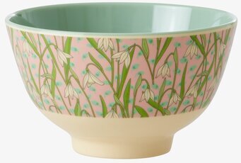 Bild av skål med snödroppsmönster och mintgrön insida