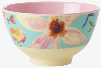 Bild av skål med blommönster och pastellrosa insida