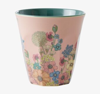 Bild av melaminmugg med blomsterkollage och grön insida