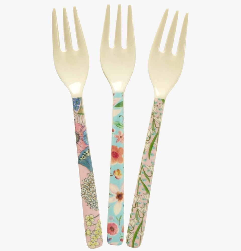 Tårtgaffel 3-pack - Viva La Vida från Rice i färgglada mönster