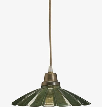 Foto av elegant mörkgrön fönsterlampa med plisserad skärm