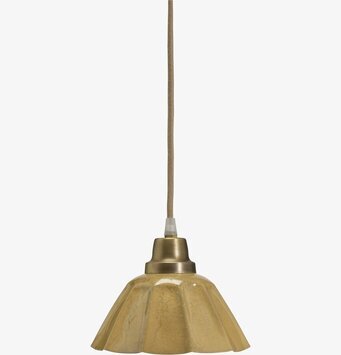 Foto av stilren gul fönsterlampa med glansigt glas