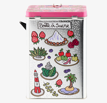 Bild av färgglad och dekorativ sockerburk i plåt