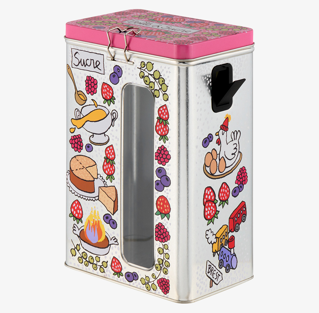 Plåtburk Socker från Derriére la porte med färgglada motiv