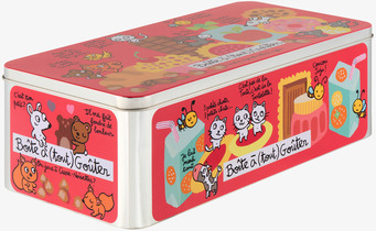 Bild av färgglad plåtburk för snacks och mellanmål