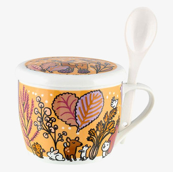 Bild av färgglad kopp med djur och naturmönster