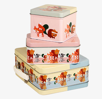 Bild av charmiga matlådor med djurmotiv och färgglada toner