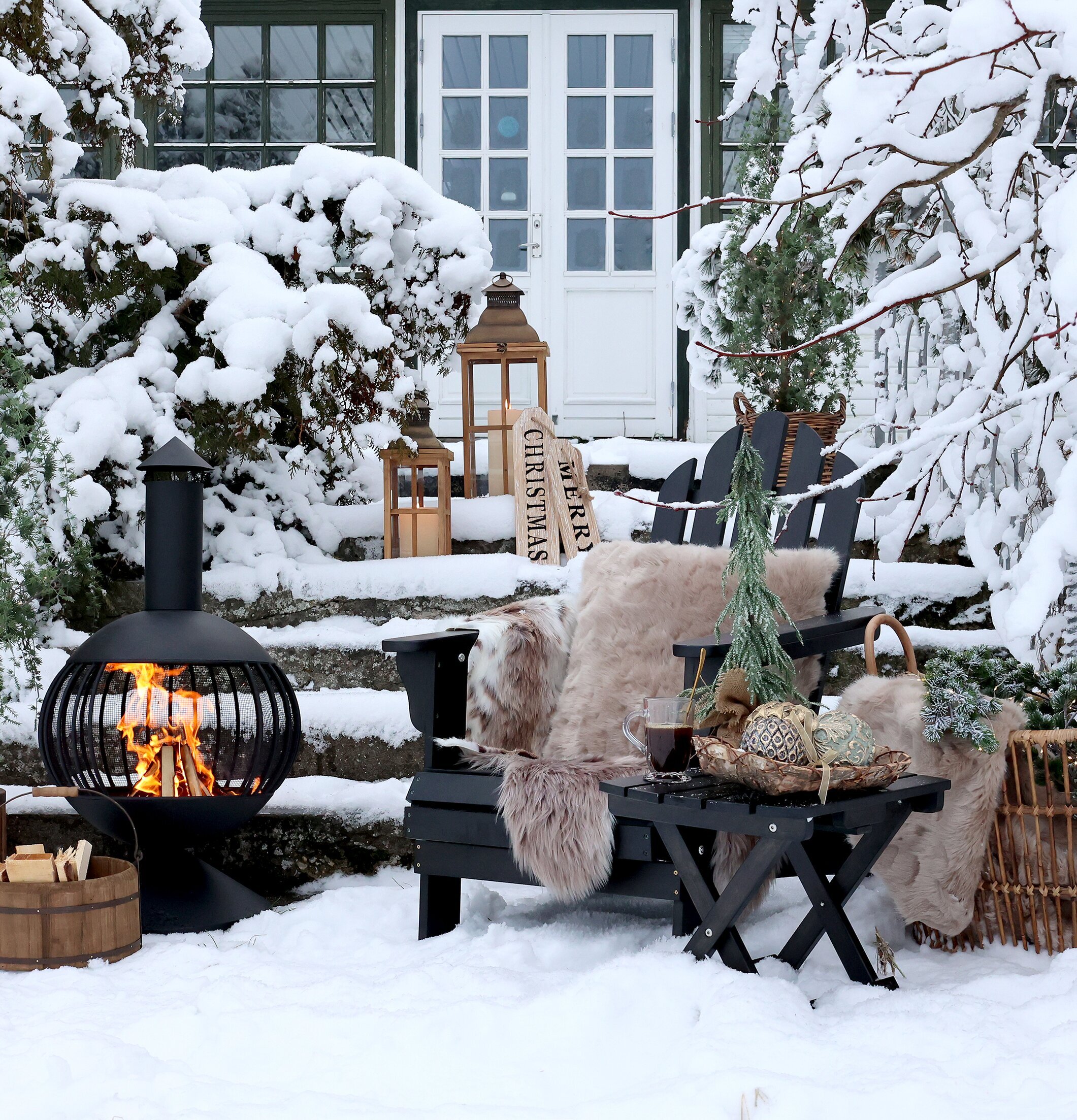 Träspann Ø28cm från Chic Antique i vintrigt utomhuslandskap