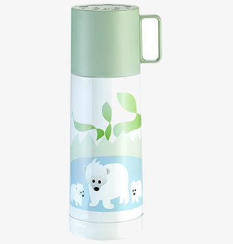 Bild av termos med isbjörnsmotiv och pastellfärger