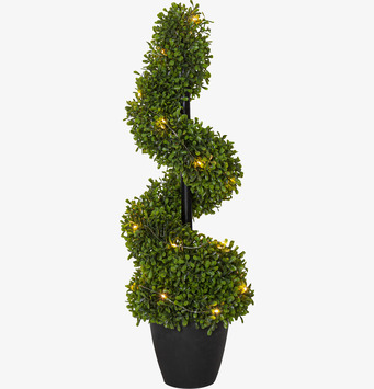 Bild av spiralformat konstgjort buxbomträd med LED-ljus