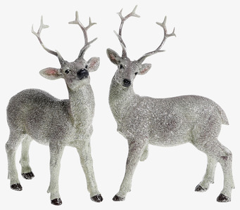 Bild av två glittrande dekorativa renar i silver