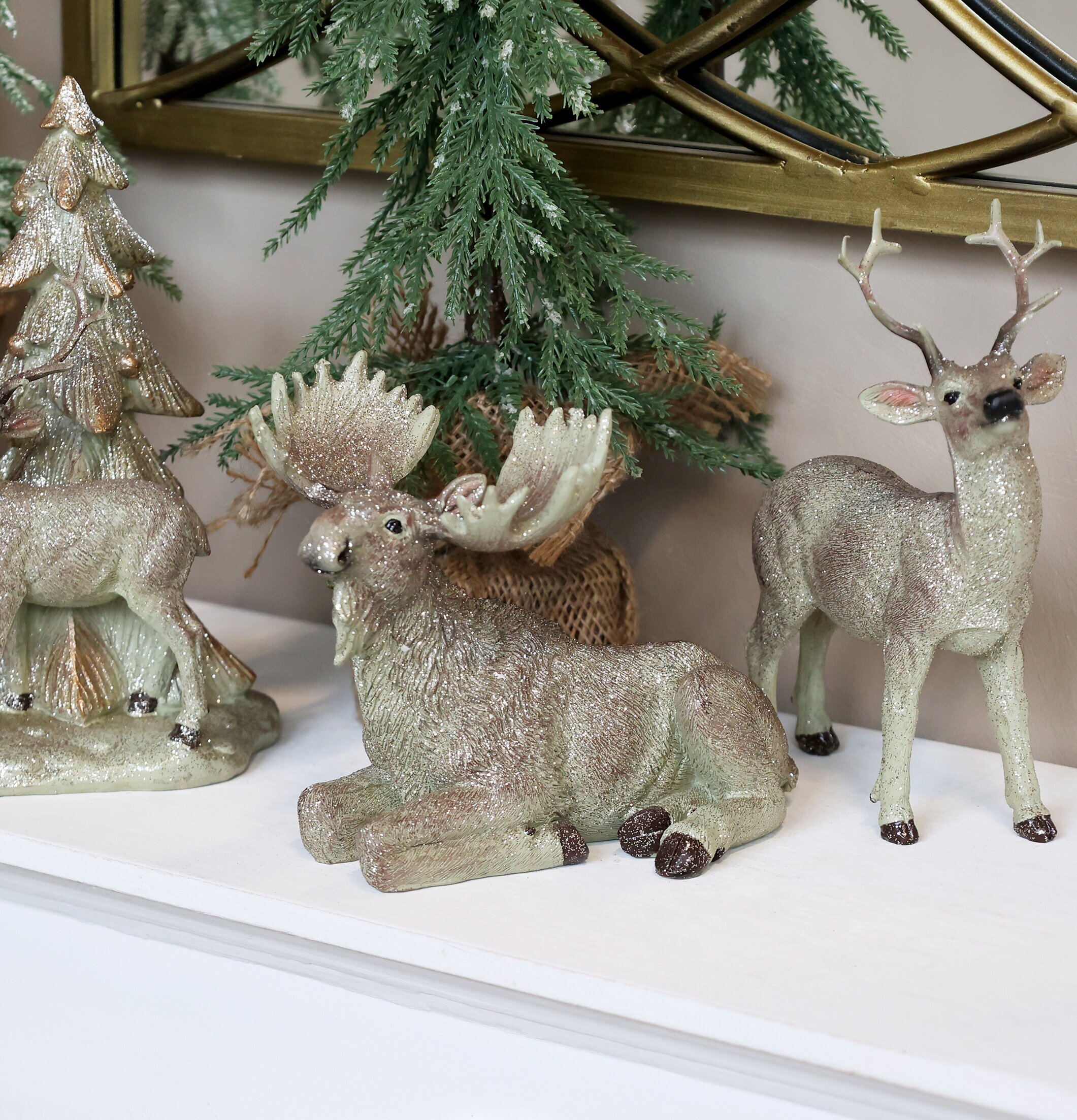 Glittrande Renar set/2 Verte från Chic Antique med granar