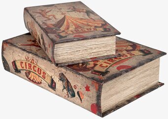 Bild av cirkusinspirerade dekorativa boklådor